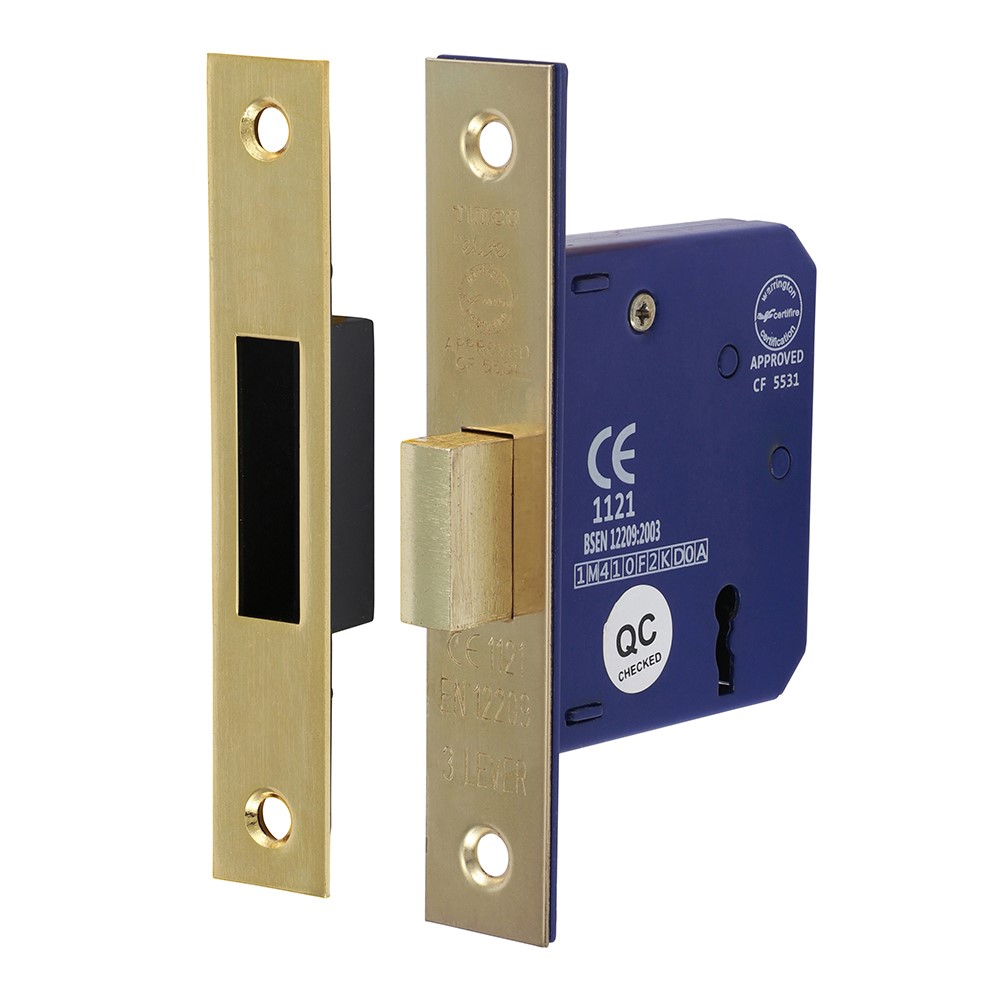 TIMCO 3 Lever Deadlock - Electro Brass 65mm Case / 45mm Backset