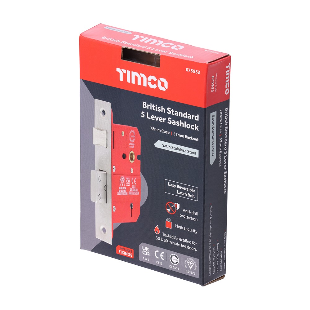 TIMCO 5 Lever BS CE Sashlock Satin Stainless Steel 78mm Case / 57mm Backset (1)