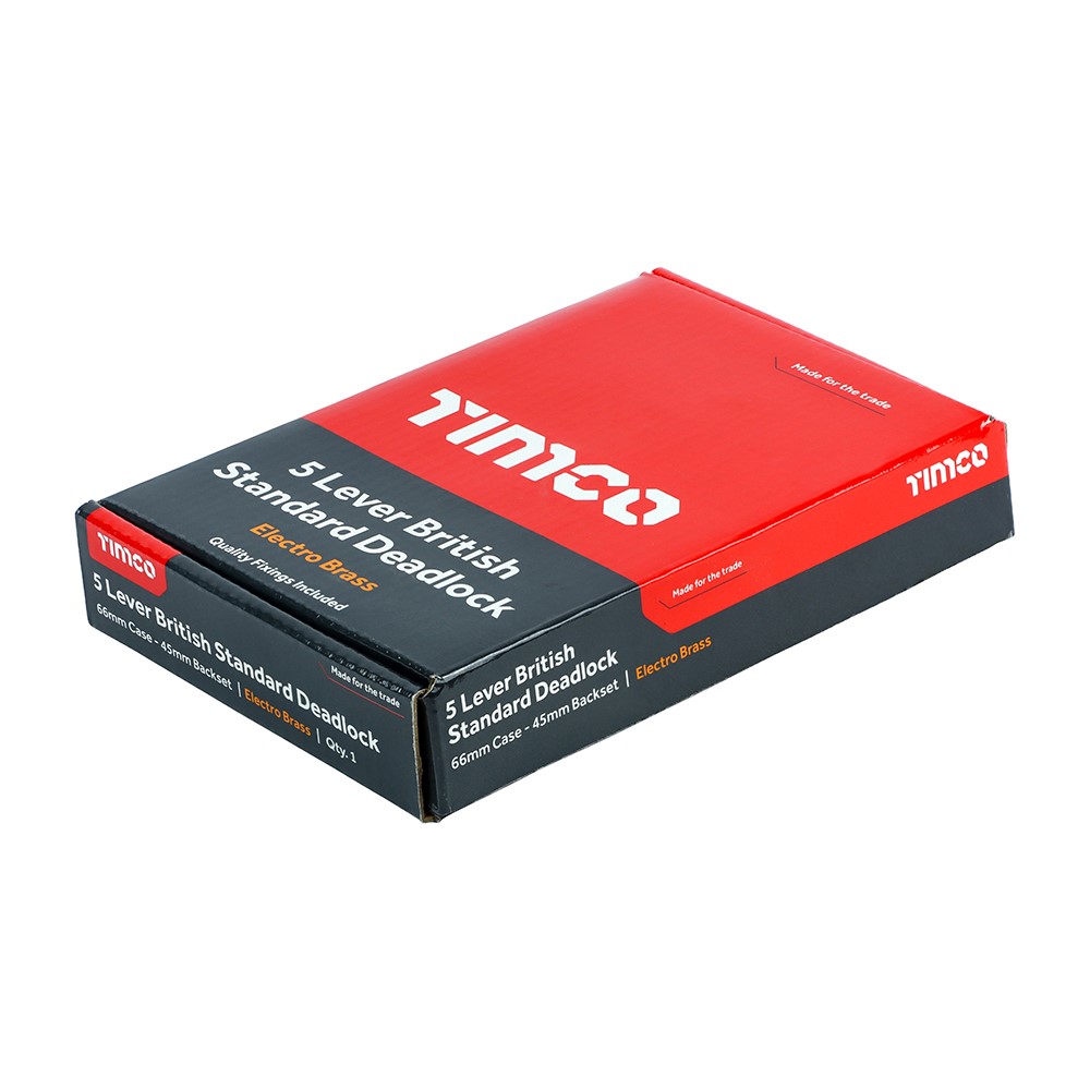 TIMCO 5 Lever British Standard Deadlock - Electro Brass 66mm Case / 45mm Backset