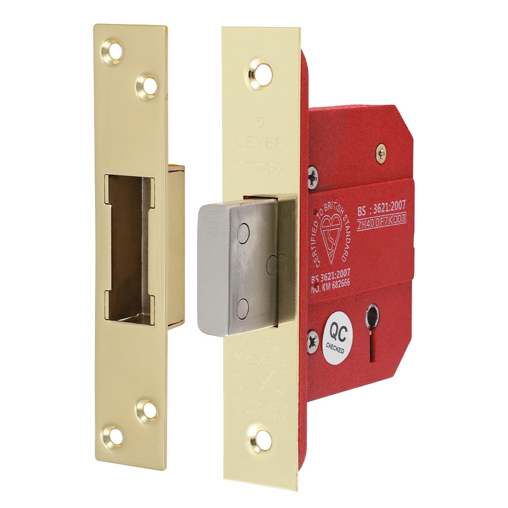 TIMCO 5 Lever British Standard Deadlock - Electro Brass 66mm Case / 45mm Backset