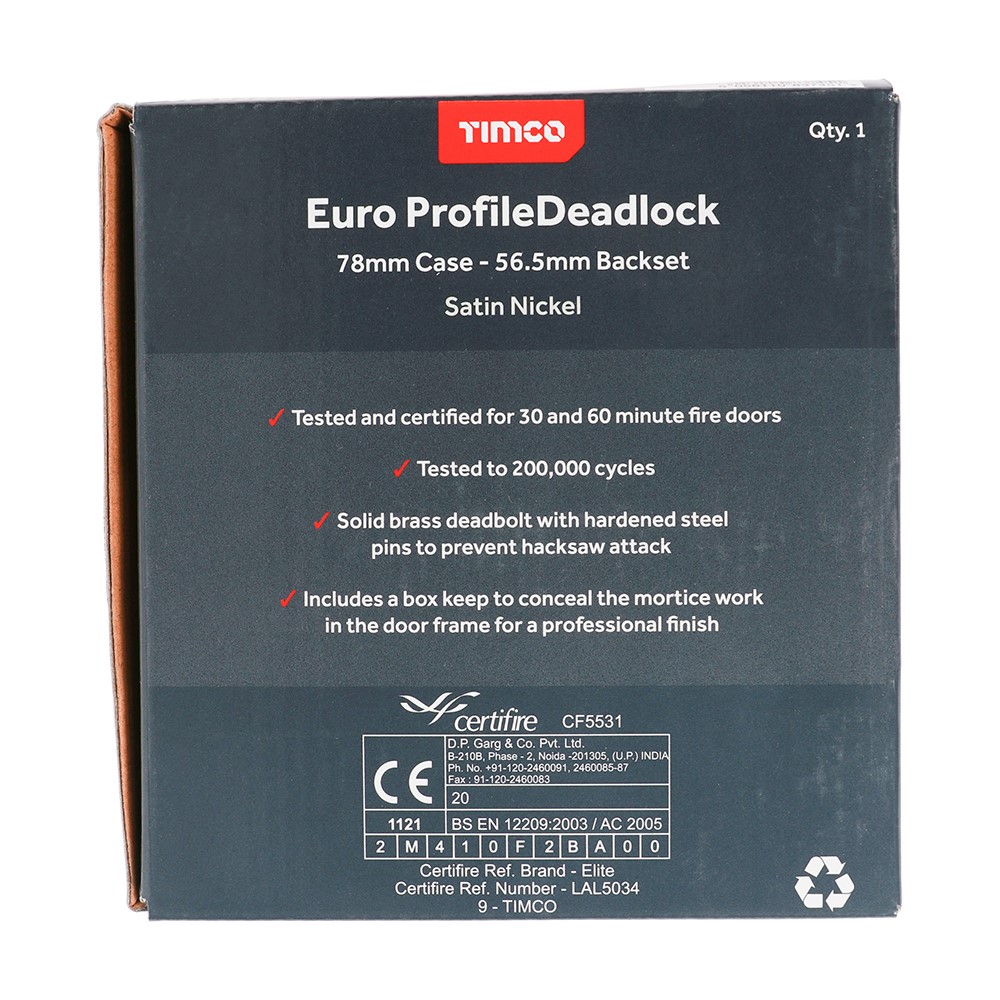 TIMCO Euro Deadlock - Satin Nickel 78mm Case / 56.5mm Baackset