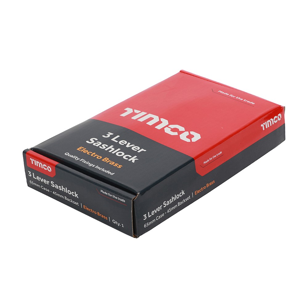TIMCO 3 Lever Sashlock - Electro Brass 65mm Case / 45mm Backset