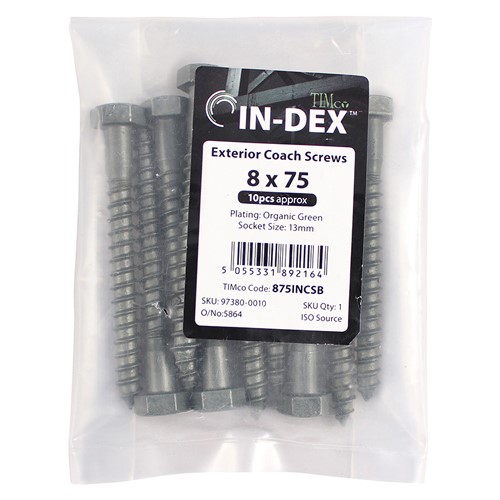TIMCO Coach Screws - Hex - Exterior - Green 6.0 x 75mm (10 Pack)