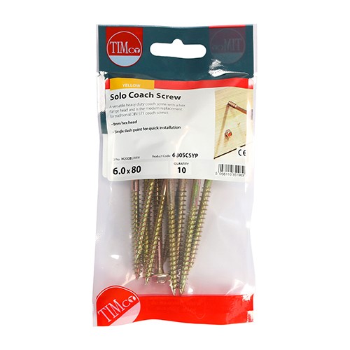 TIMCO Solo Coach Screws - Hex Flange 6.0 x 80mm (10 Pack)