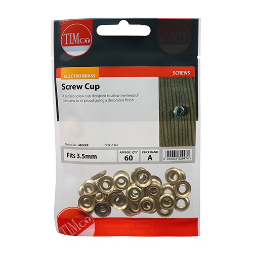 TIMCO Screw Cups - Electro Brass to Fit 6 Gauge Screws (60 Pack)