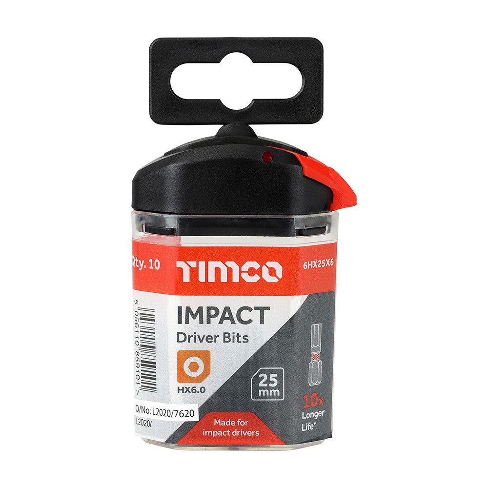 TIMCO Impact Driver Bits - Hex 6.0 x 25mm (10 Handy Bit Pack)