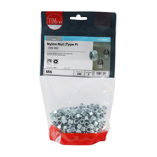 TIMCO Nylon Nuts - Type P - Zinc M6 (300)