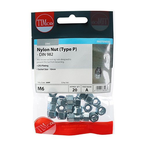 TIMCO Nylon Nuts - Type P - Zinc M6 (20 Pack)