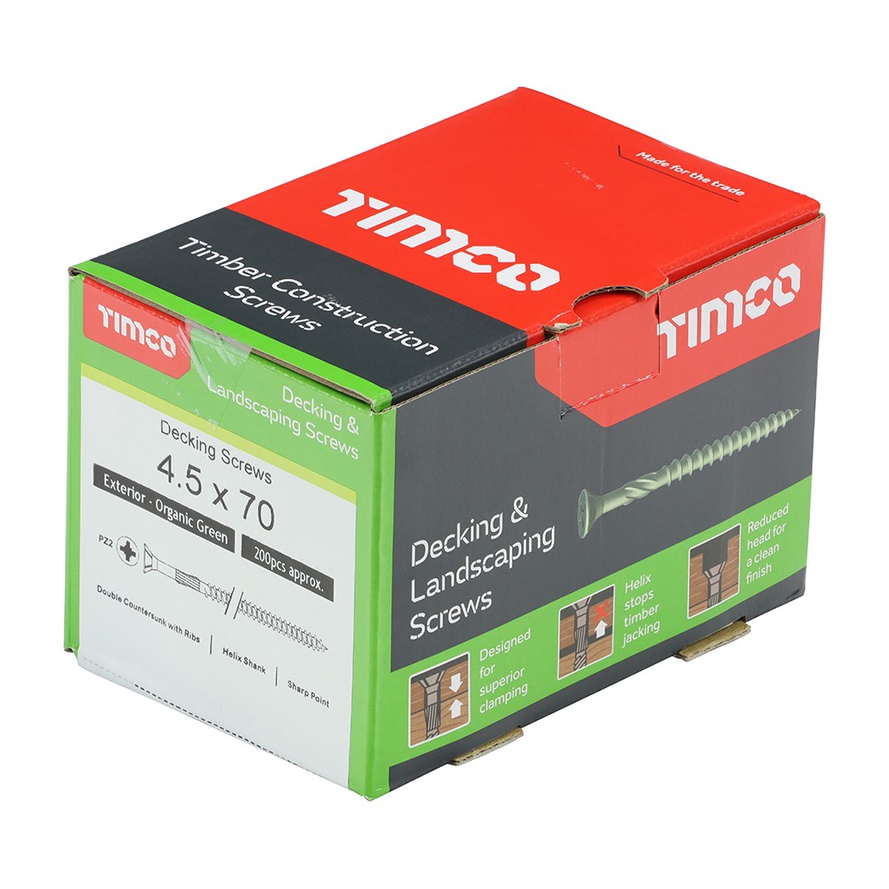 TIMCO Decking Screws - PZ -Exterior - Green 4.5 x 70mm (200 Pack)