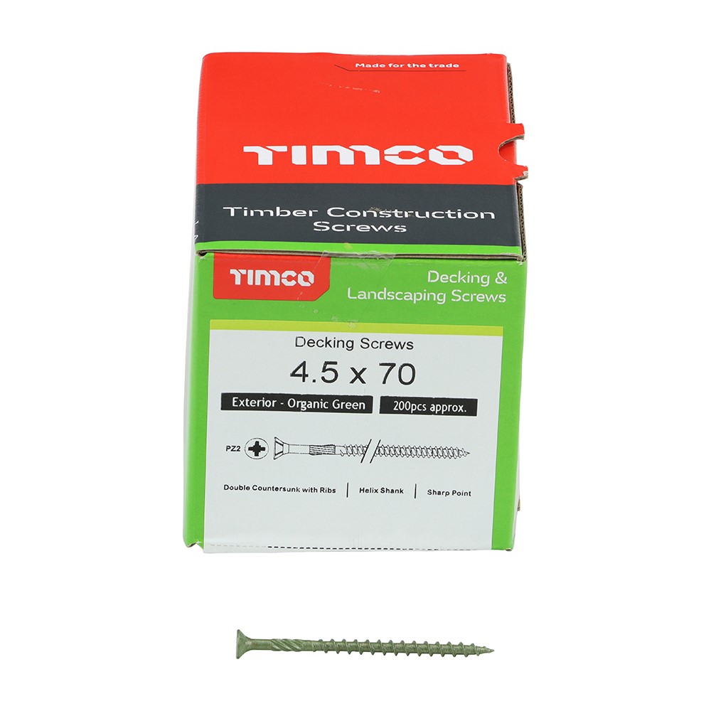 TIMCO Decking Screws - PZ -Exterior - Green 4.5 x 70mm (200 Pack)