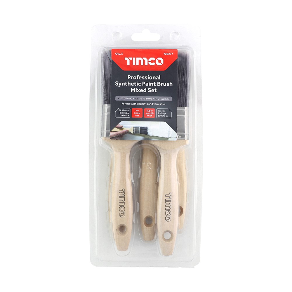 TIMCO Professional Synthetic Paint Brush Mixed Set 5 Pack (5 Clamshell)