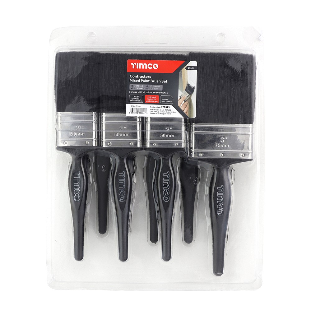 TIMCO Contractors Mixed Paint Brush Set 10 Pack (10 Clamshell)