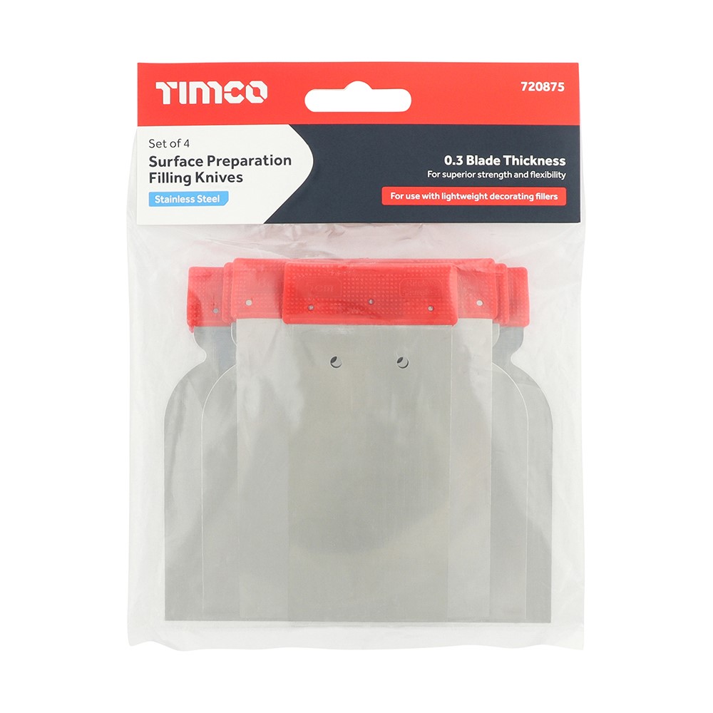 TIMCO Surface Preparation Filling Knives Set 4 Pack (4 Bag)