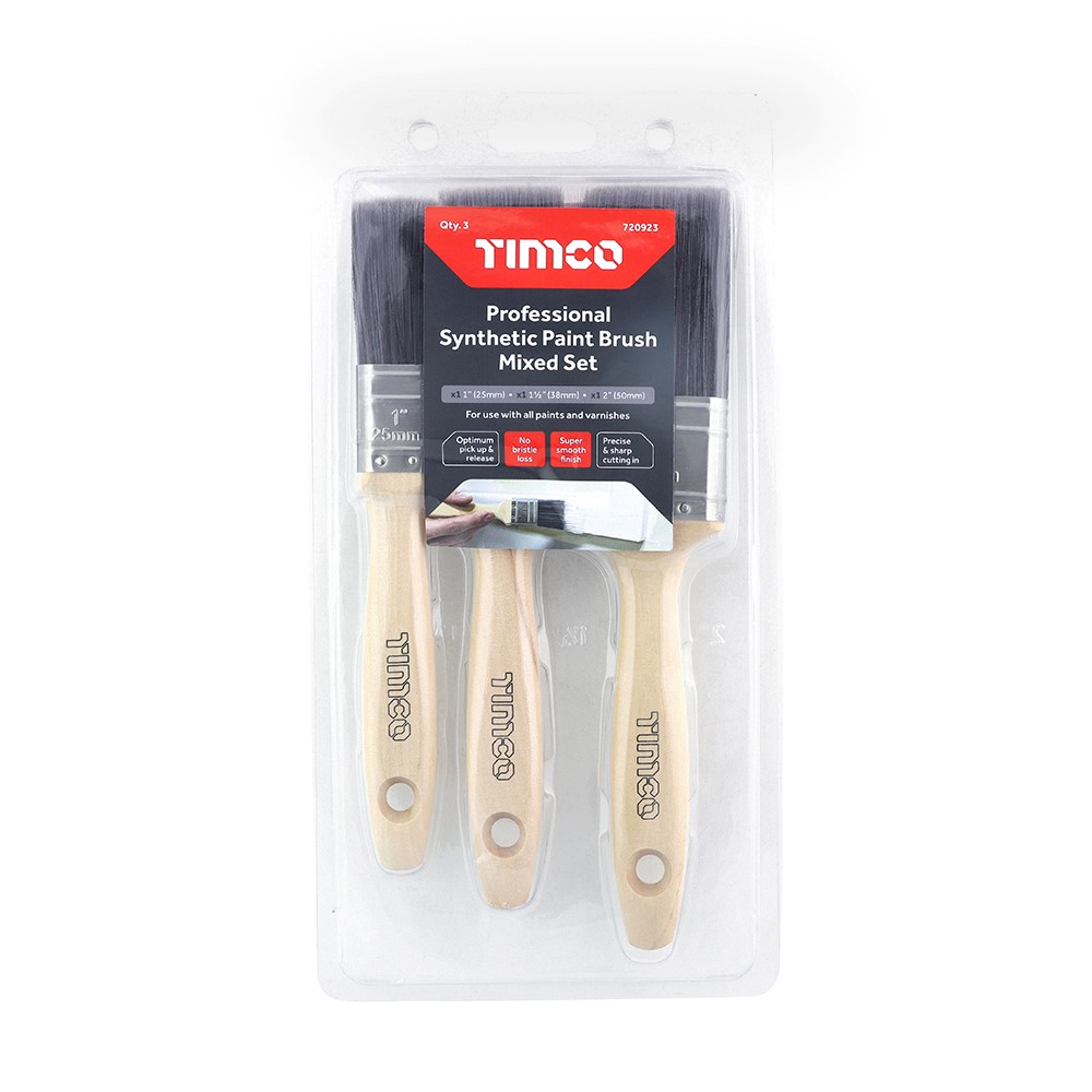 TIMCO Professional Synthetic Paint Brush Mixed Set 3 Pack (3 Clamshell)