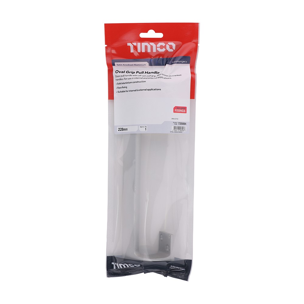 TIMCO Oval Grip Pull Handle - Satin Anodised Aluminium 228mm