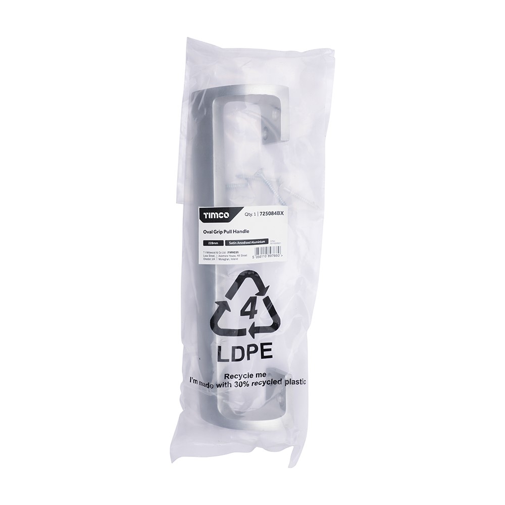 TIMCO Oval Grip Pull Handle - Satin Anodised Aluminium 228mm