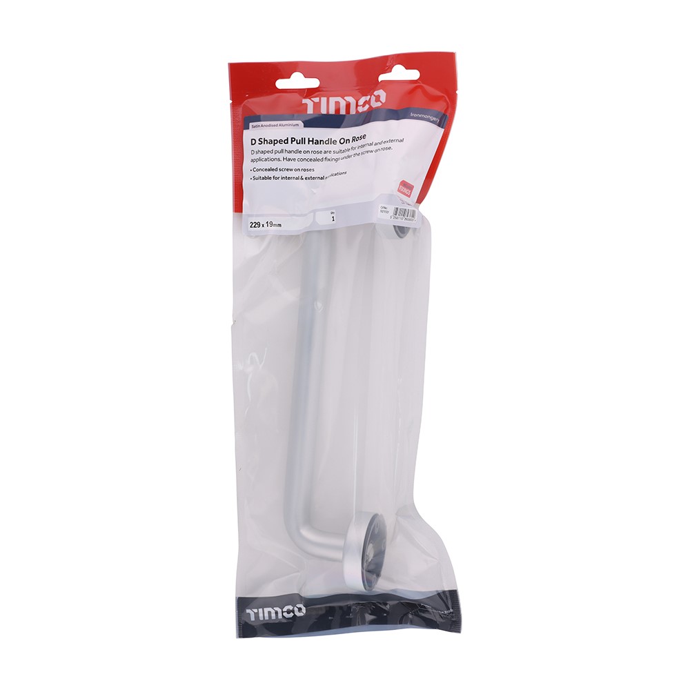 TIMCO D Shaped Pull Handle On Rose - Satin Anodised Aluminium 229 x 19mm