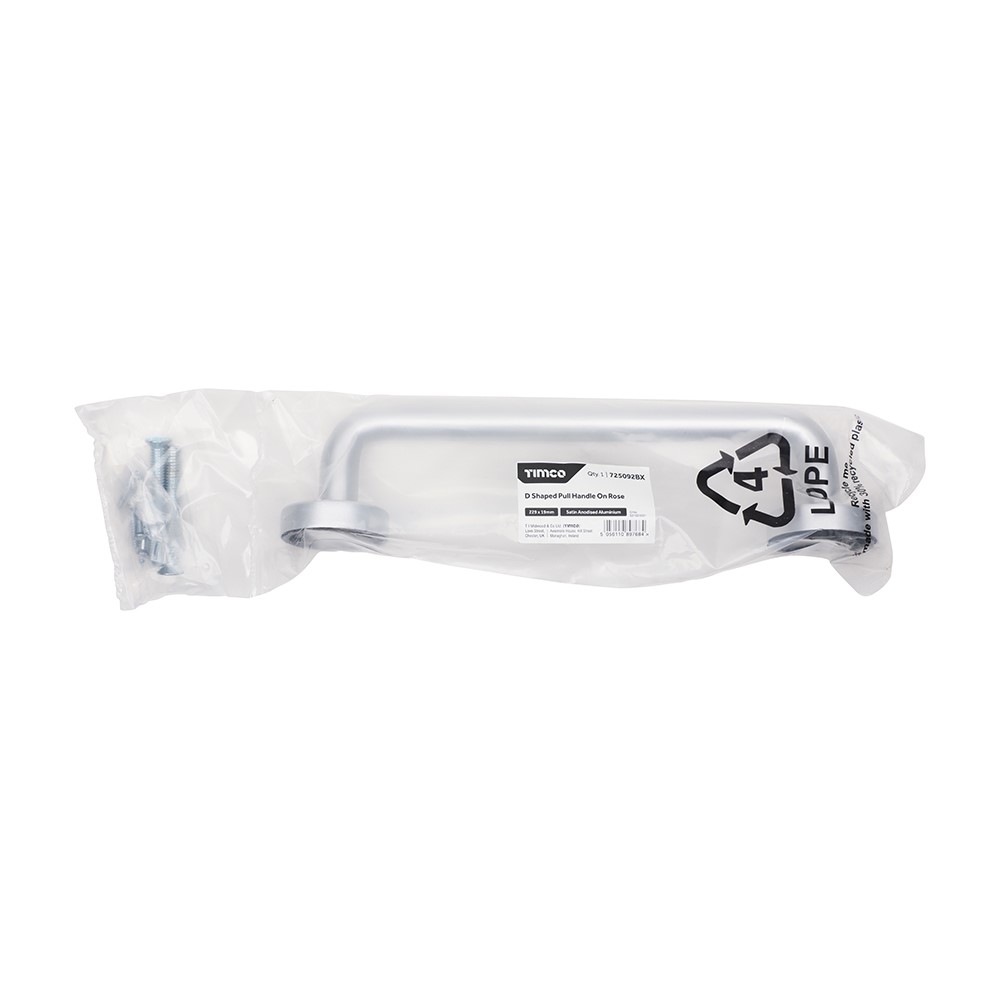 TIMCO D Shaped Pull Handle On Rose - Satin Anodised Aluminium 229 x 19mm