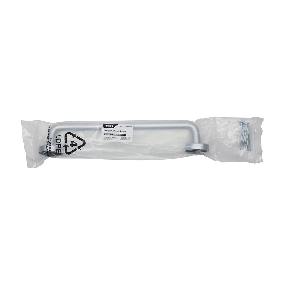 TIMCO D Shaped Pull Handle On Rose - Satin Anodised Aluminium 305 x 19mm