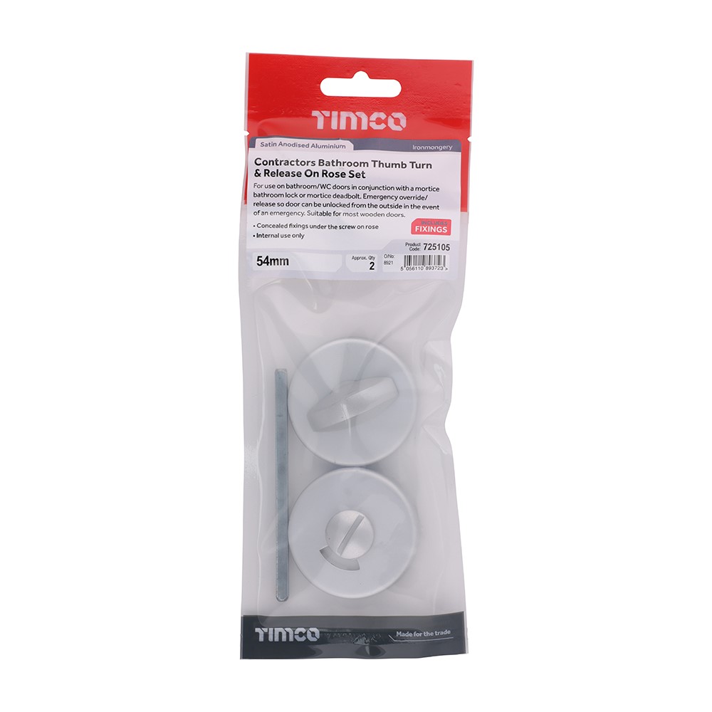 TIMCO Contractors Bathroom Thumb Turn & Release On Rose Set - Satin Anodised Aluminium 54mm (2)