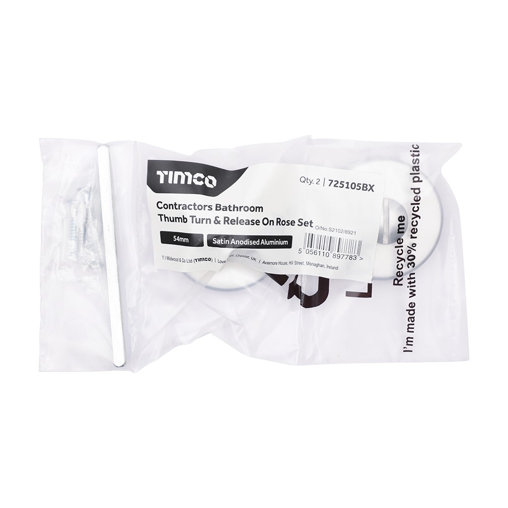 TIMCO Contractors Bathroom Thumb Turn & Release On Rose Set - Satin Anodised Aluminium 54mm (2)