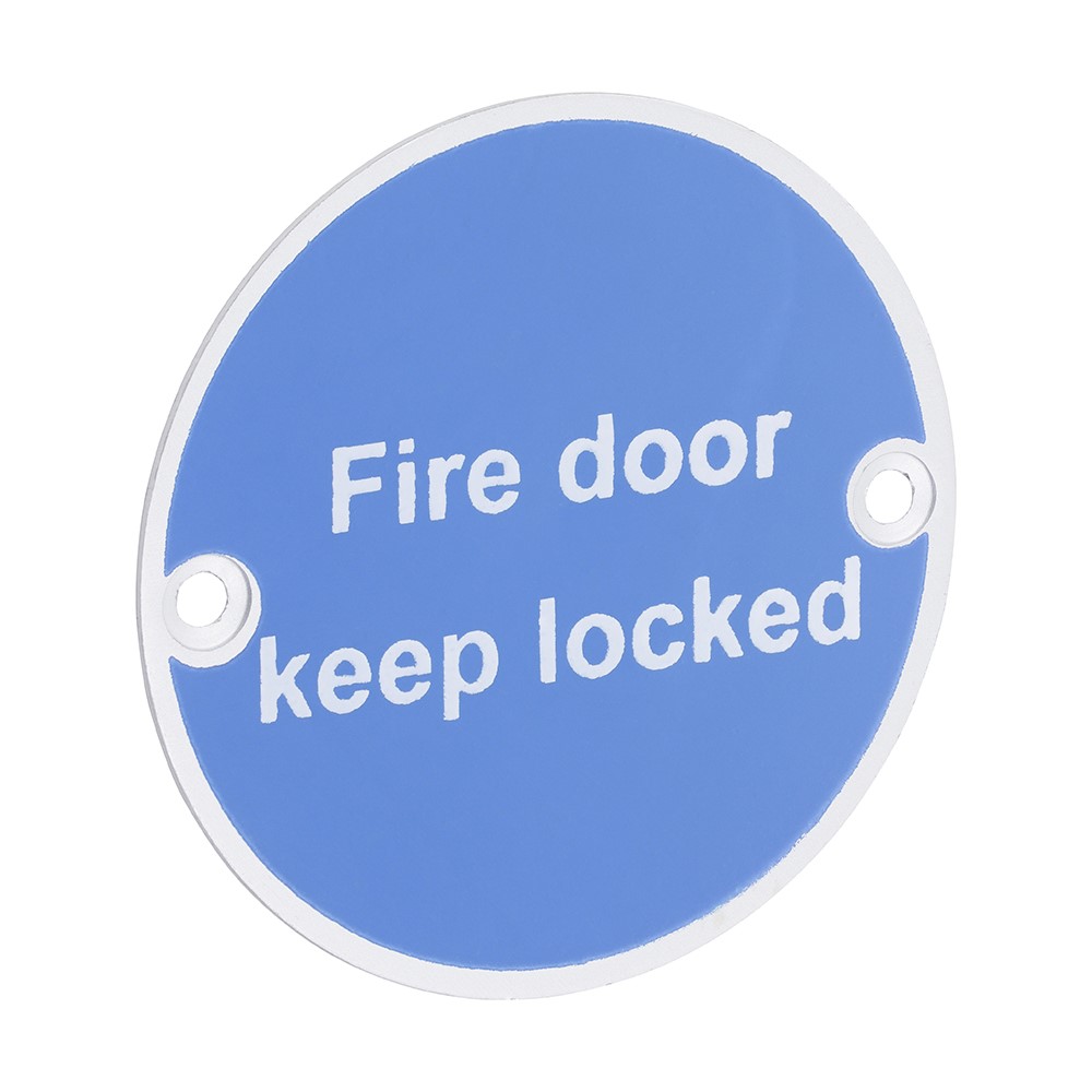 TIMCO Fire Door Keep Locked Sign - Satin Anodised Aluminium 76mm