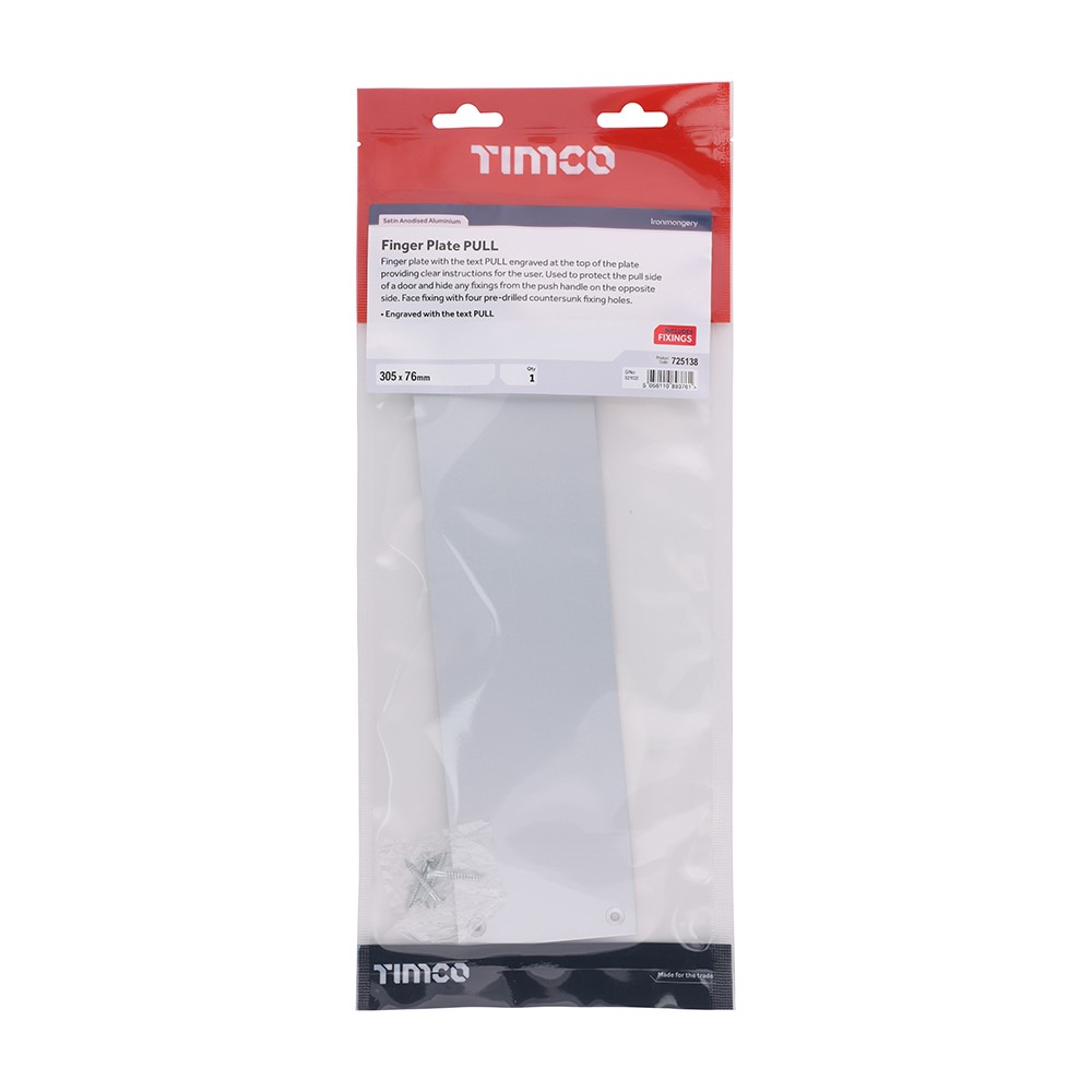 TIMCO Finger Plate Pull - Satin Anodised Aluminium 305 x 76mm