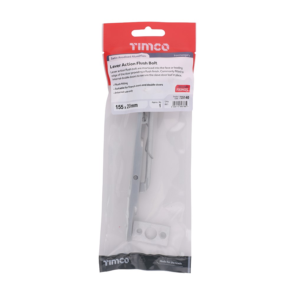 TIMCO Lever Action Flush Bolt - Satin Anodised Aluminium 155 x 20mm