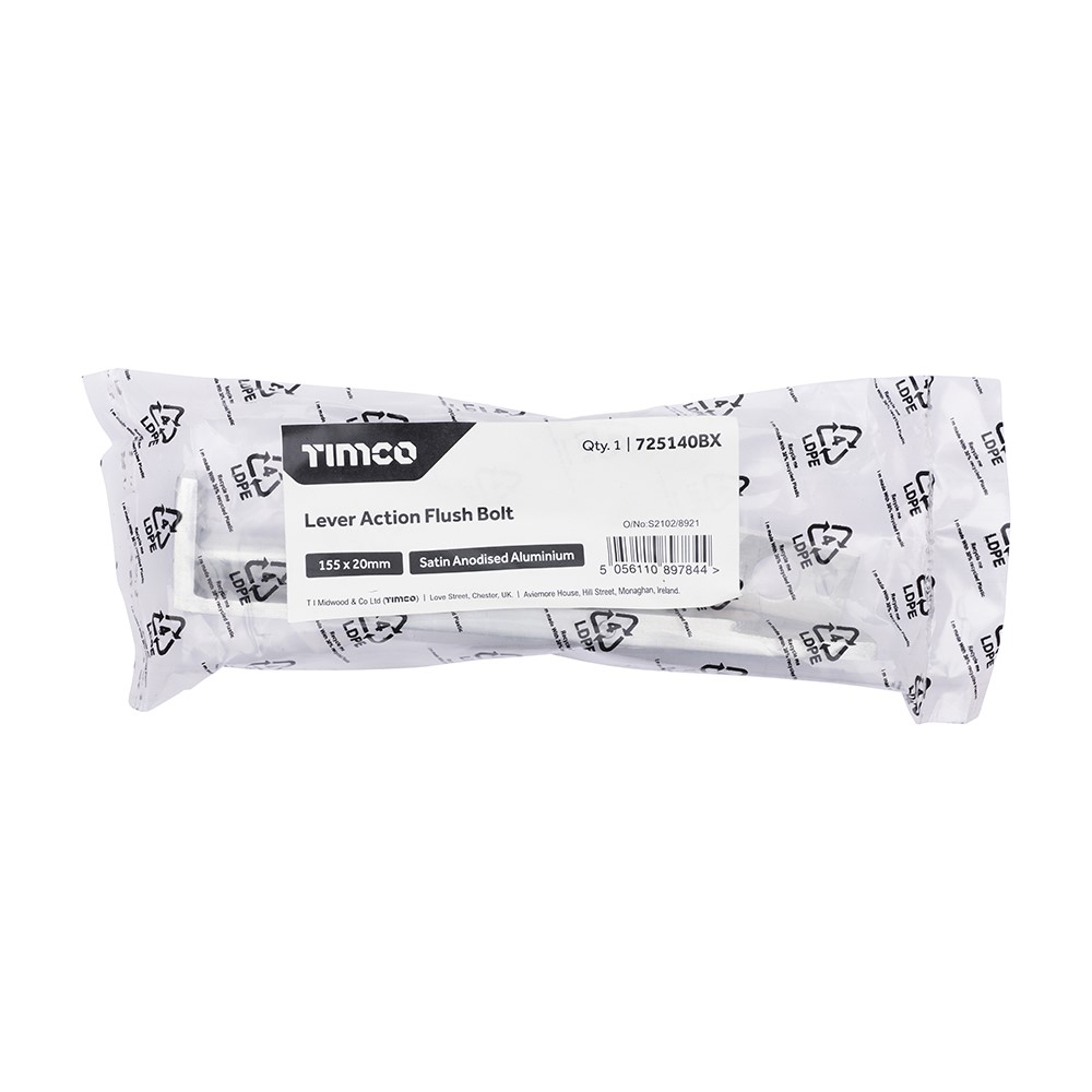 TIMCO Lever Action Flush Bolt - Satin Anodised Aluminium 155 x 20mm