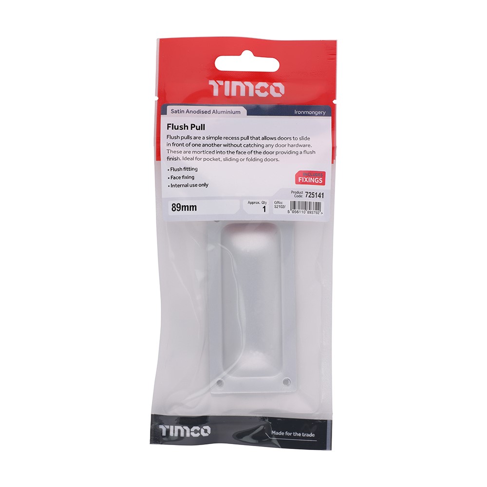 TIMCO Flush Pull - Satin Anodised Aluminium 89mm