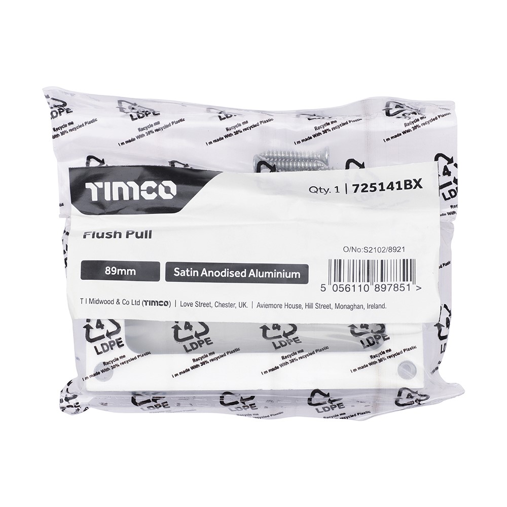 TIMCO Flush Pull - Satin Anodised Aluminium 89mm