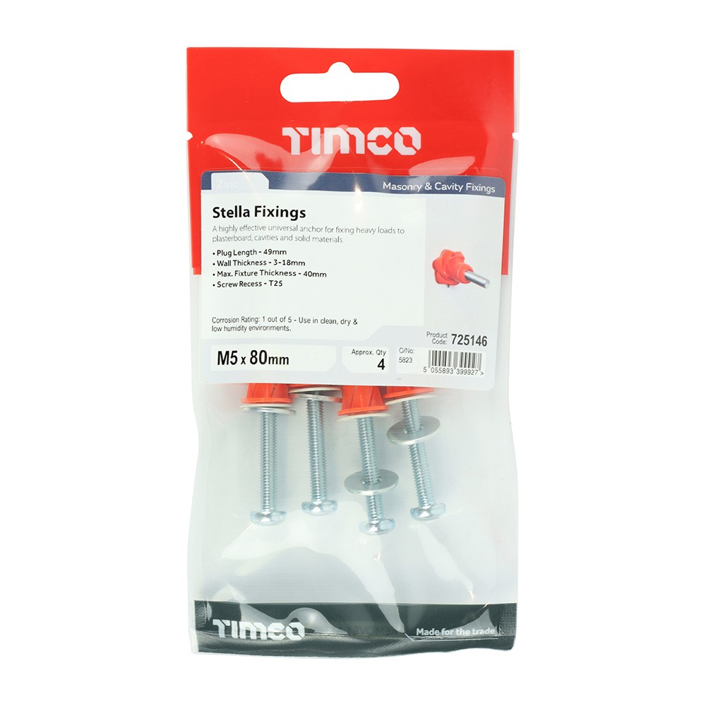 TIMCO Stella Fixings - TX - Pan - Red M5 x 80mm (4)