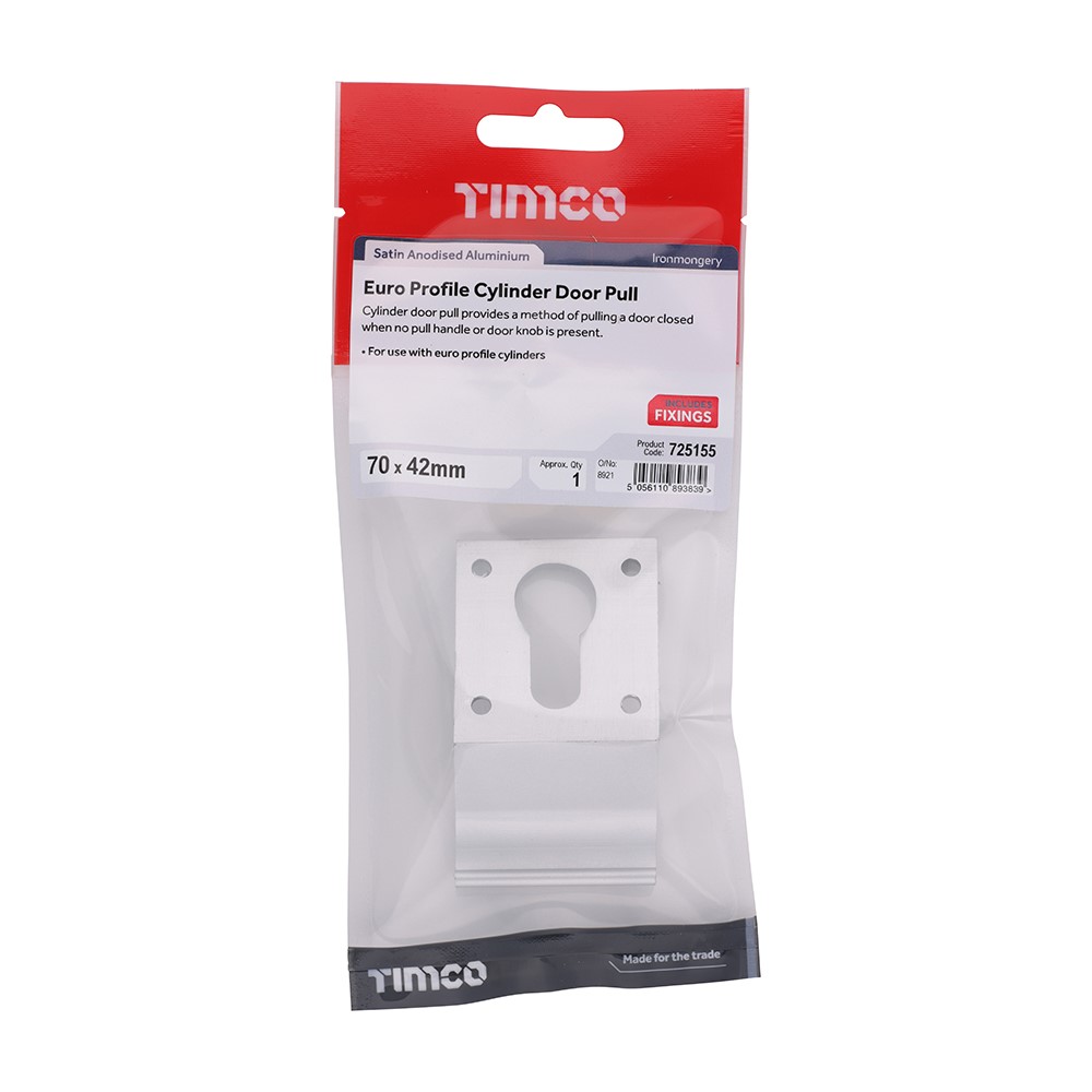 TIMCO Euro Profile Cylinder Door Pull - Satin Anodised Aluminium 70 x 42mm
