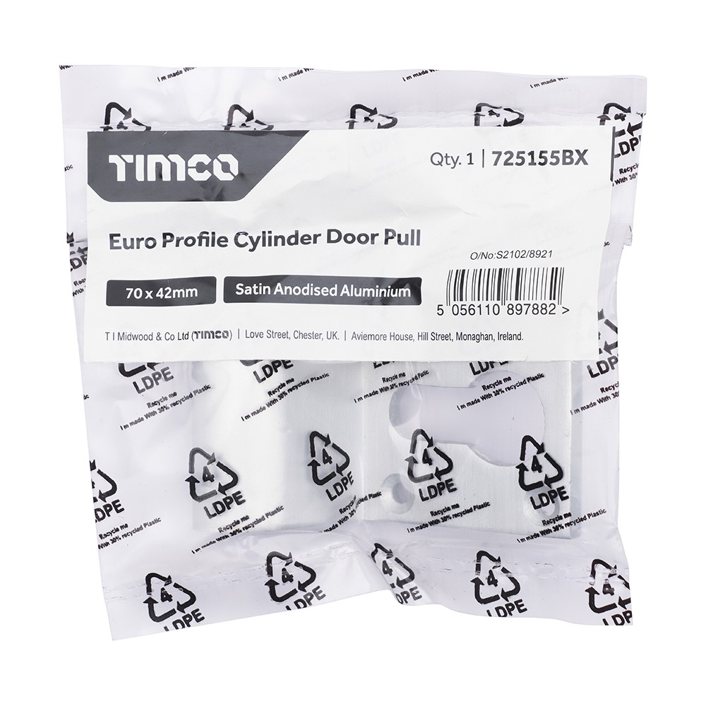 TIMCO Euro Profile Cylinder Door Pull - Satin Anodised Aluminium 70 x 42mm