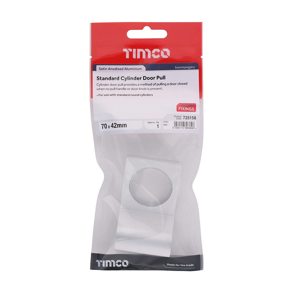 TIMCO Standard Cylinder Door Pull - Satin Anodised Aluminium 70 x 42mm