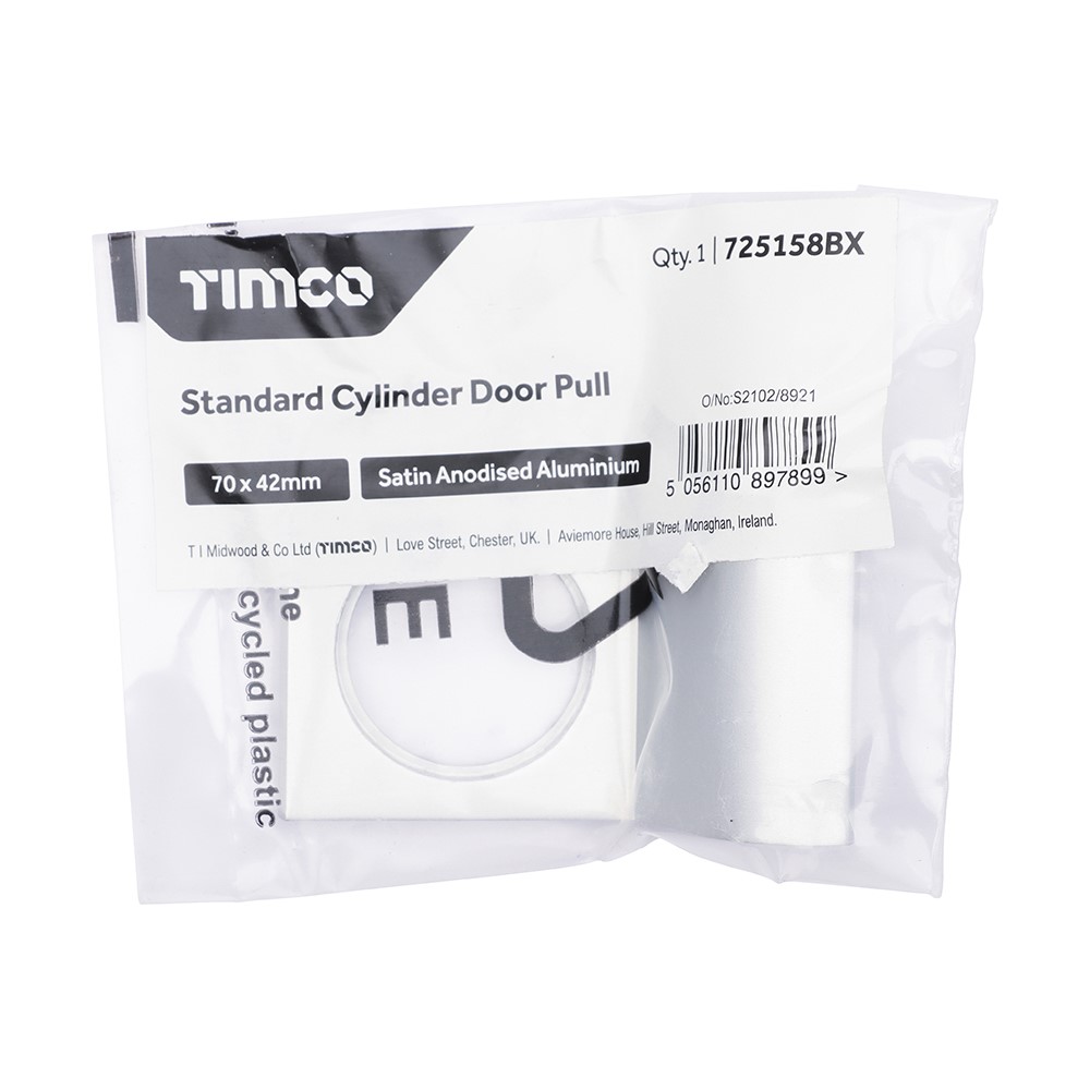 TIMCO Standard Cylinder Door Pull - Satin Anodised Aluminium 70 x 42mm