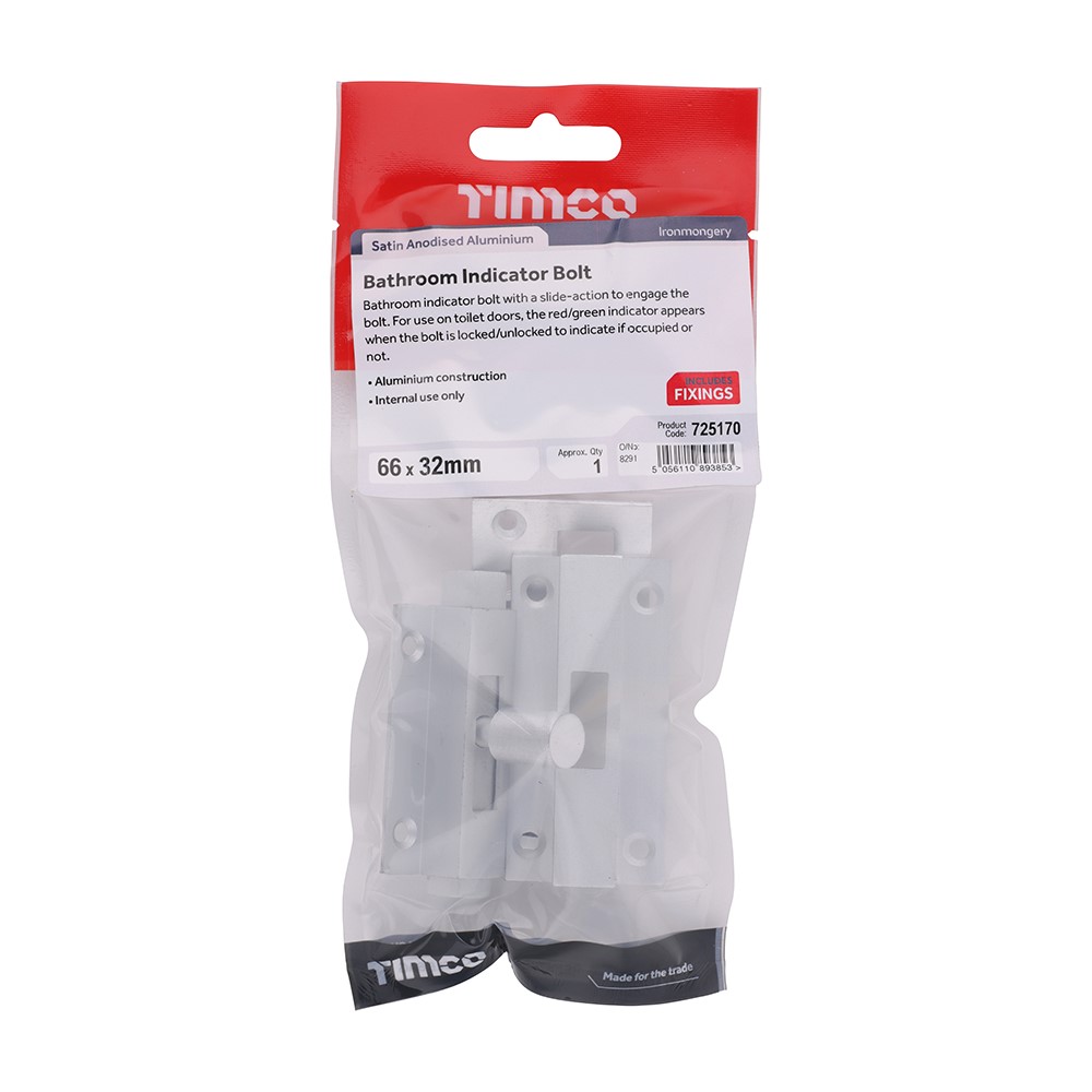 TIMCO Bathroom Indicator Bolt - Satin Anodised Aluminium 66 x 32mm