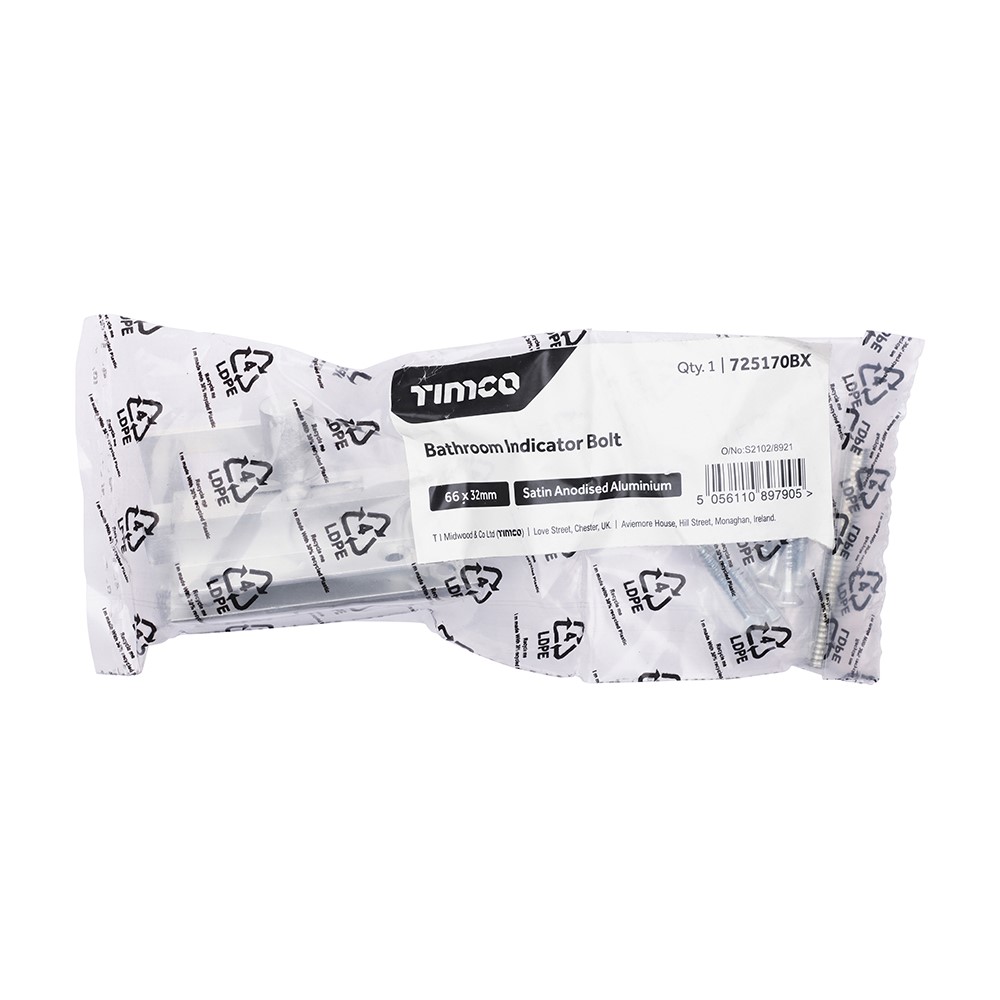 TIMCO Bathroom Indicator Bolt - Satin Anodised Aluminium 66 x 32mm