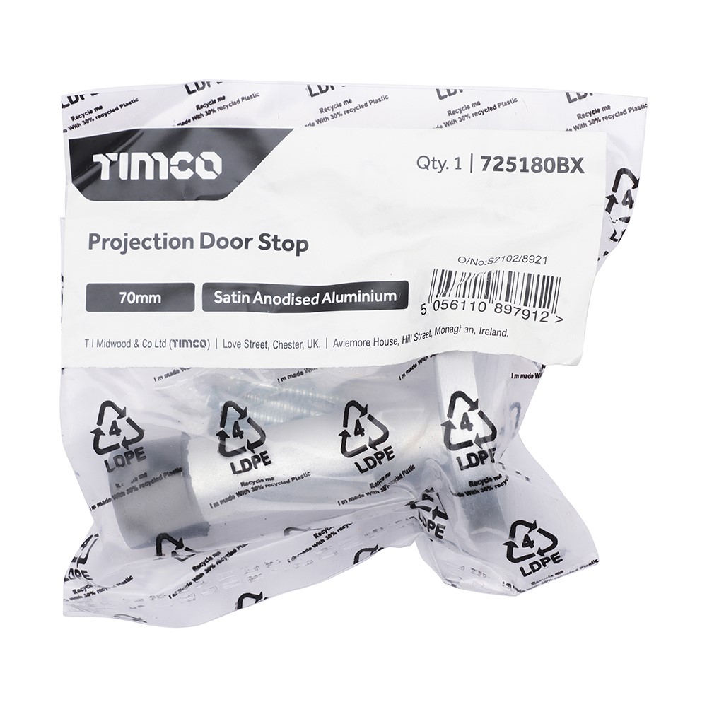 TIMCO Projection Door Stop - Satin Anodised Aluminium 70mm