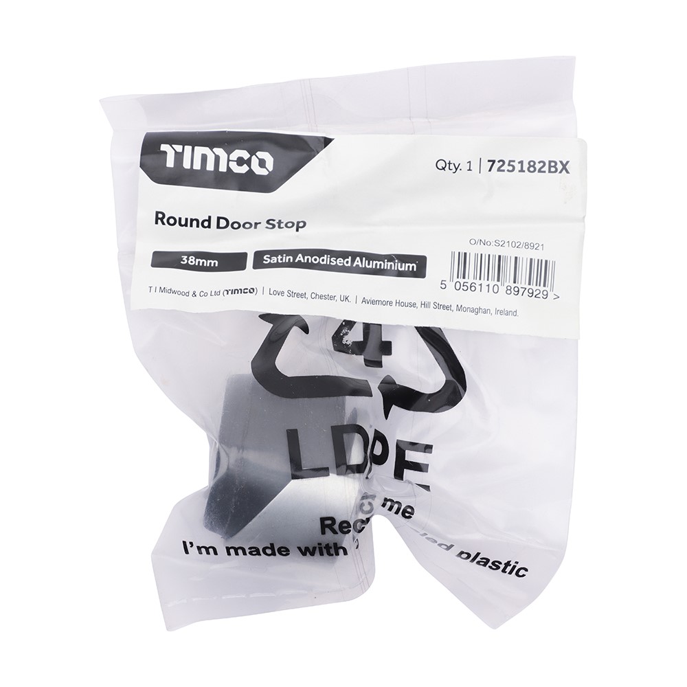 TIMCO Round Door Stop - Satin Anodised Aluminium 38mm