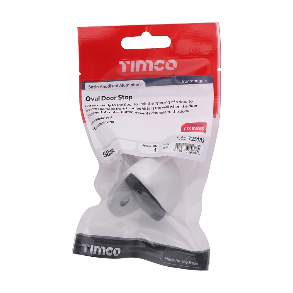 TIMCO Oval Door Stop - Satin Anodised Aluminium 50mm
