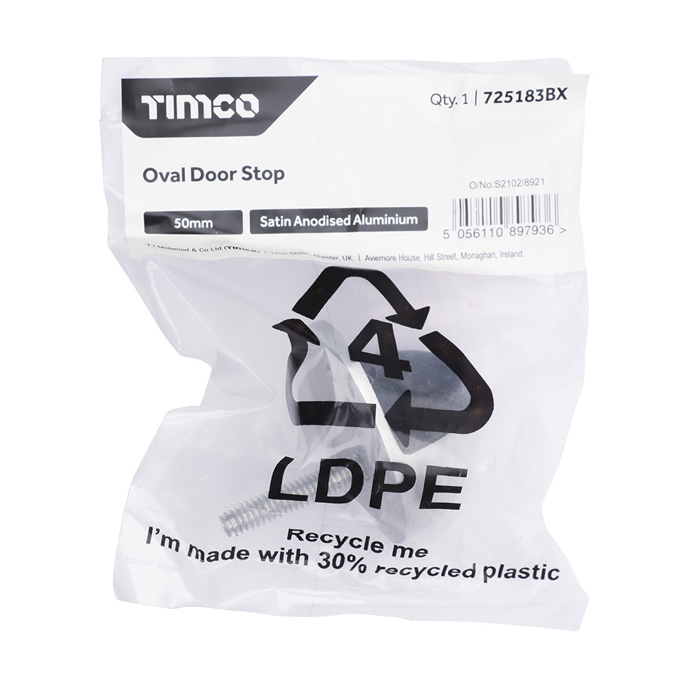TIMCO Oval Door Stop - Satin Anodised Aluminium 50mm