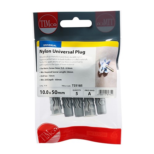 TIMCO Nylon Universal Plugs 10.0 x 50mm (5 Pack)