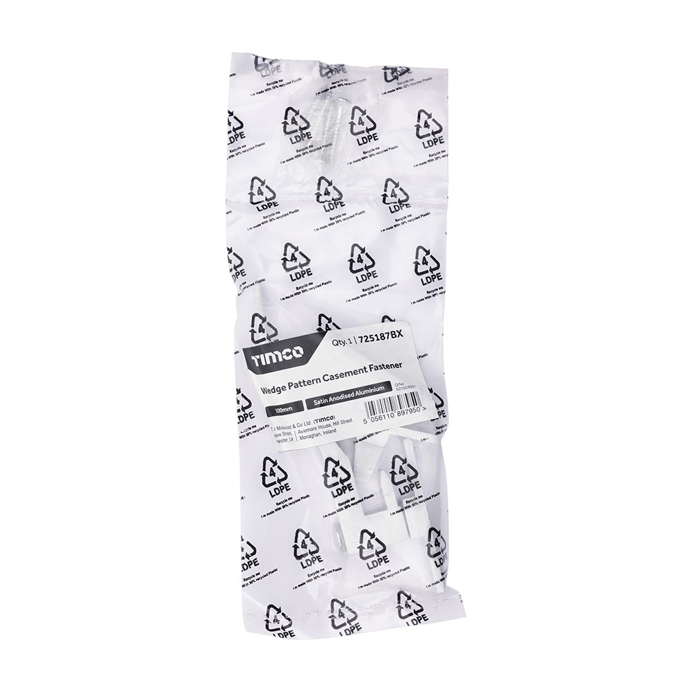 TIMCO Wedge Pattern Casement Fastener - Satin Anodised Aluminium 100mm