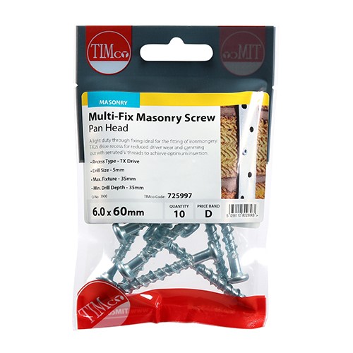 TIMCO Masonry Screws - TX - Pan - Zinc 6.0 x 60mm (10)