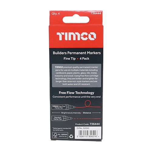 TIMCO Builders Permanent Markers - Fine Tip - Mixed Colours Fine Tip (4 Pack)