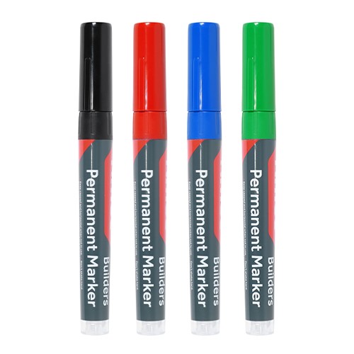 TIMCO Builders Permanent Markers - Fine Tip - Mixed Colours Fine Tip (4 Pack)