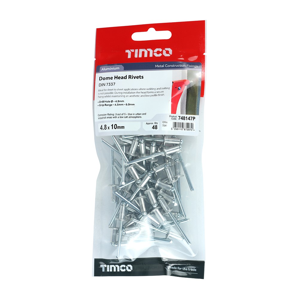 TIMCO Rivets - Dome Head - Aluminium 4.8 x 10mm (48)