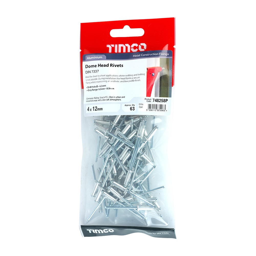 TIMCO Rivets - Dome Head - Aluminium 4.0 x 12mm (63)