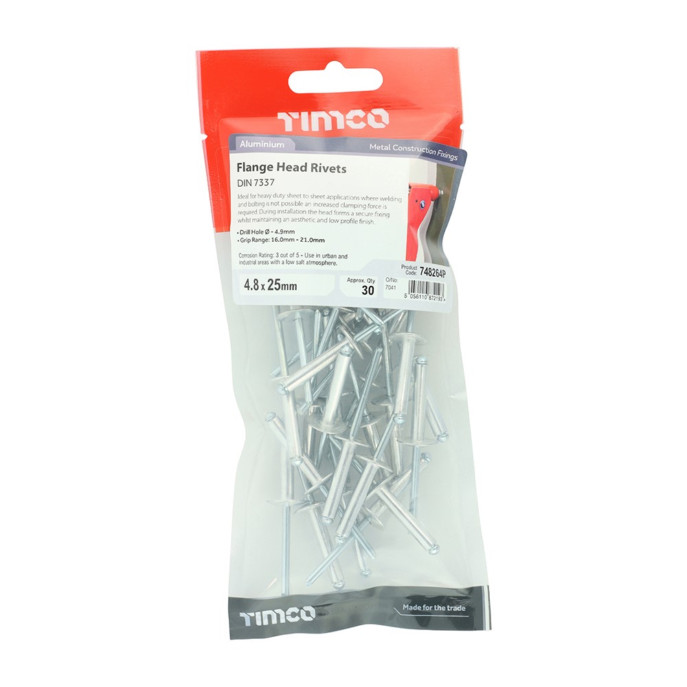 TIMCO Rivets - Flange Head - Aluminium 4.8 x 25mm (30)